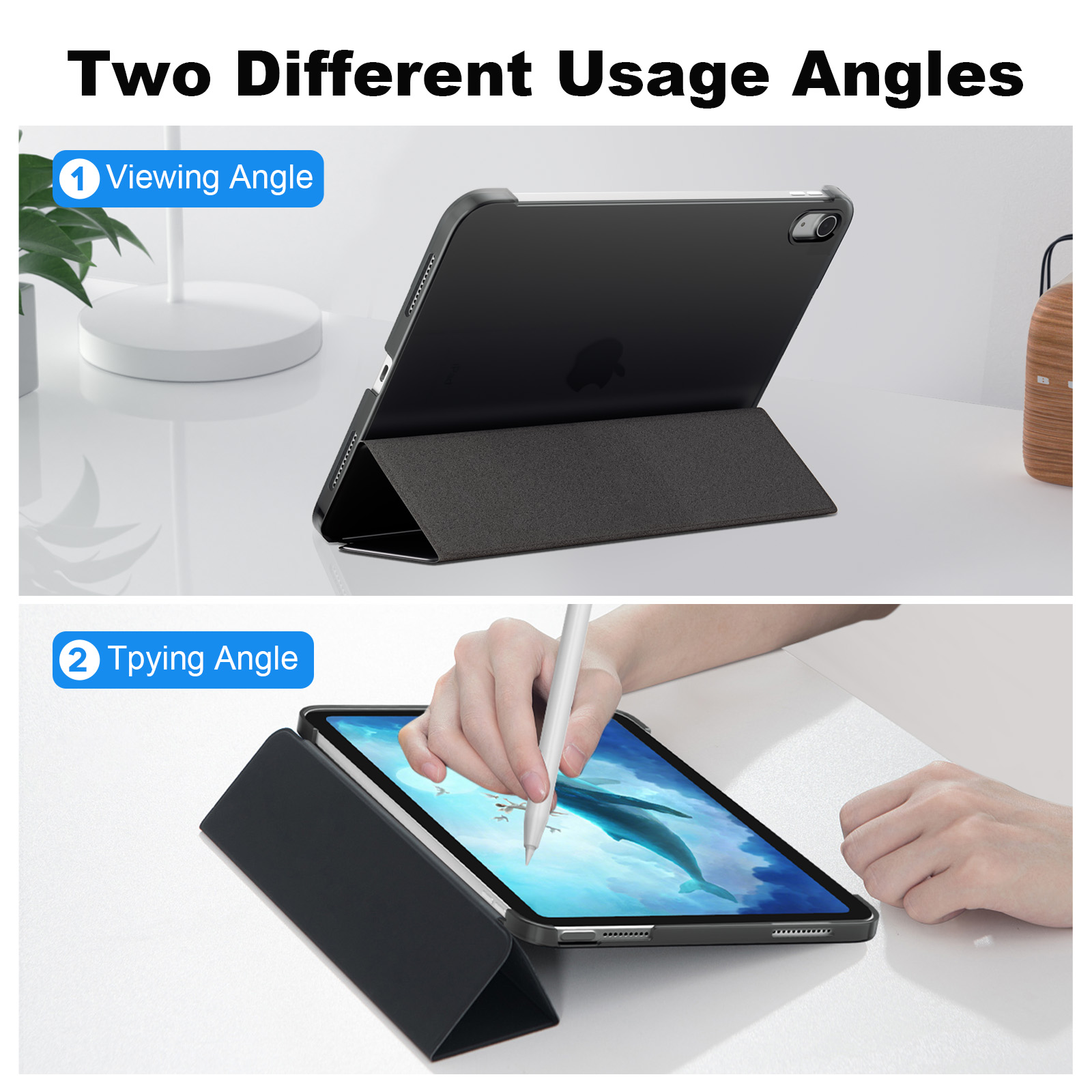 SUPFINE for iPad (A16) 11th Generation Case 11 inch 2025 & iPad 10th Generation Case 10.9 inch 2022, Slim Stand Hard PC Translucent Back Shell Cover (Support Touch ID, Auto Wake/Sleep), Black - 图片 3