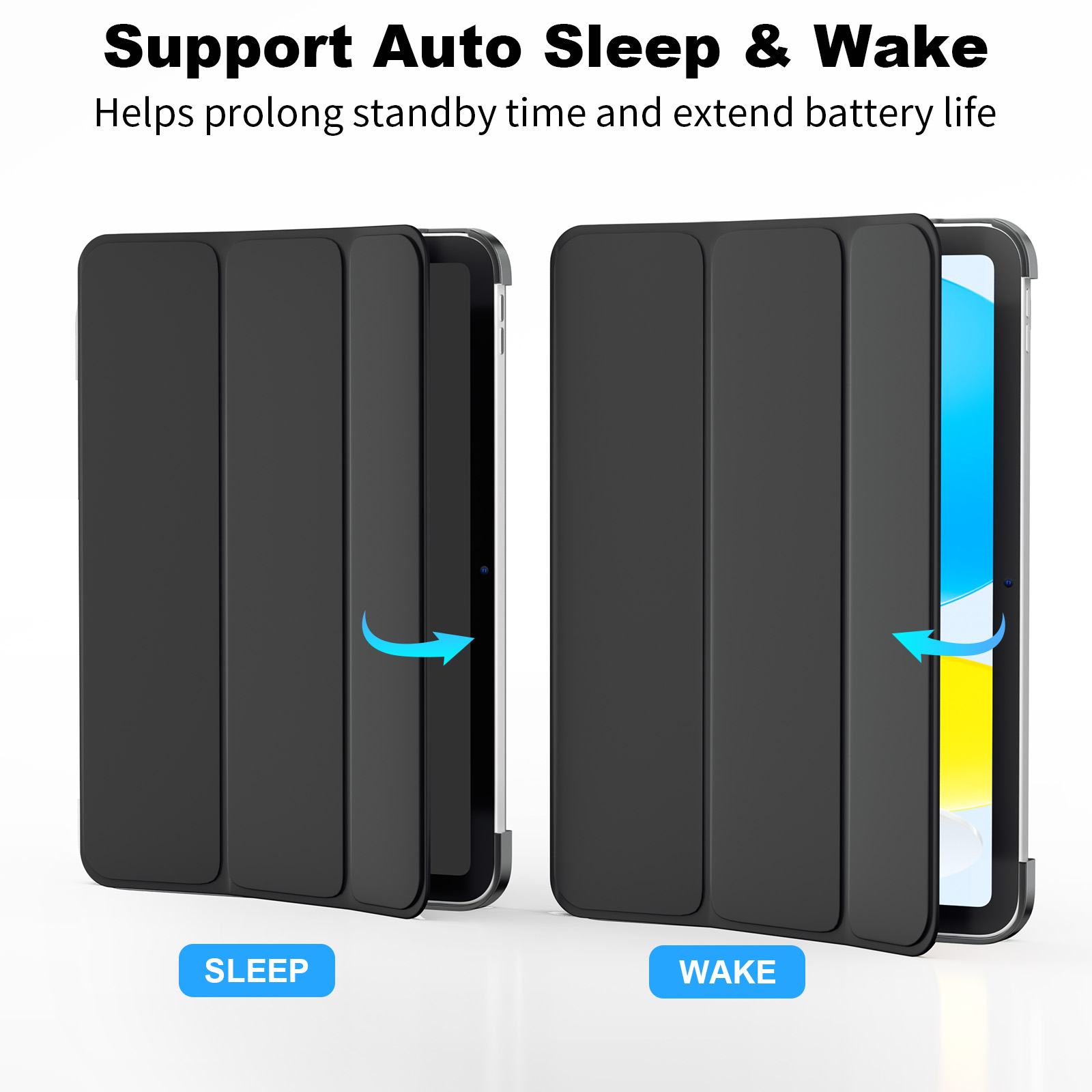 SUPFINE for iPad (A16) 11th Generation Case 11 inch 2025 & iPad 10th Generation Case 10.9 inch 2022, Slim Stand Hard PC Translucent Back Shell Cover (Support Touch ID, Auto Wake/Sleep), Black - 图片 4